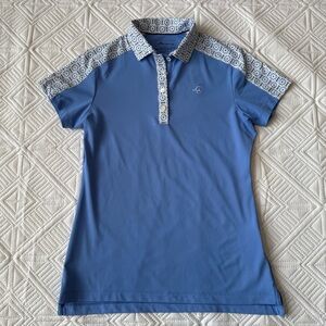 Peter Millar Carol Polo Shirt Women's XS Blue Inset Shoulder Floral Sun